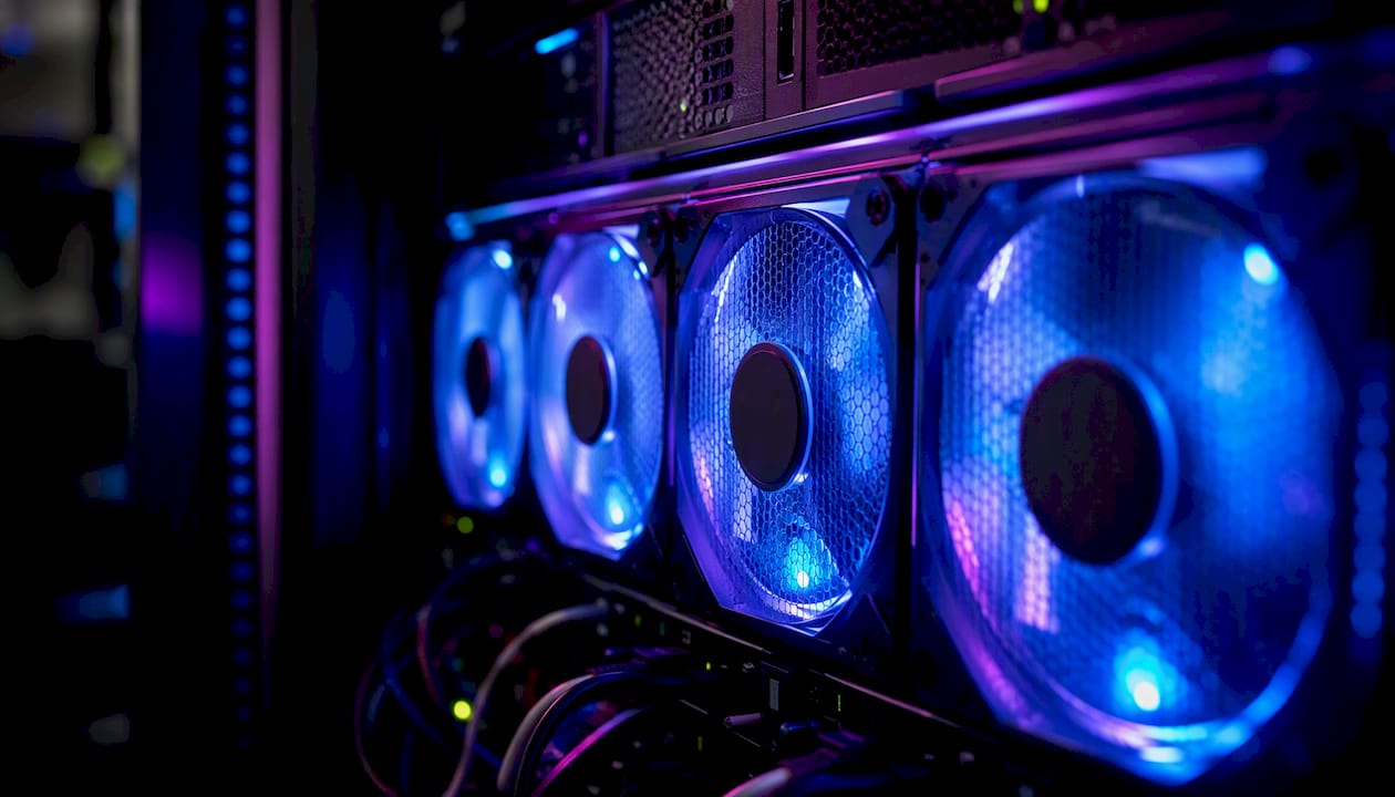 Cooling fans in data center server rack