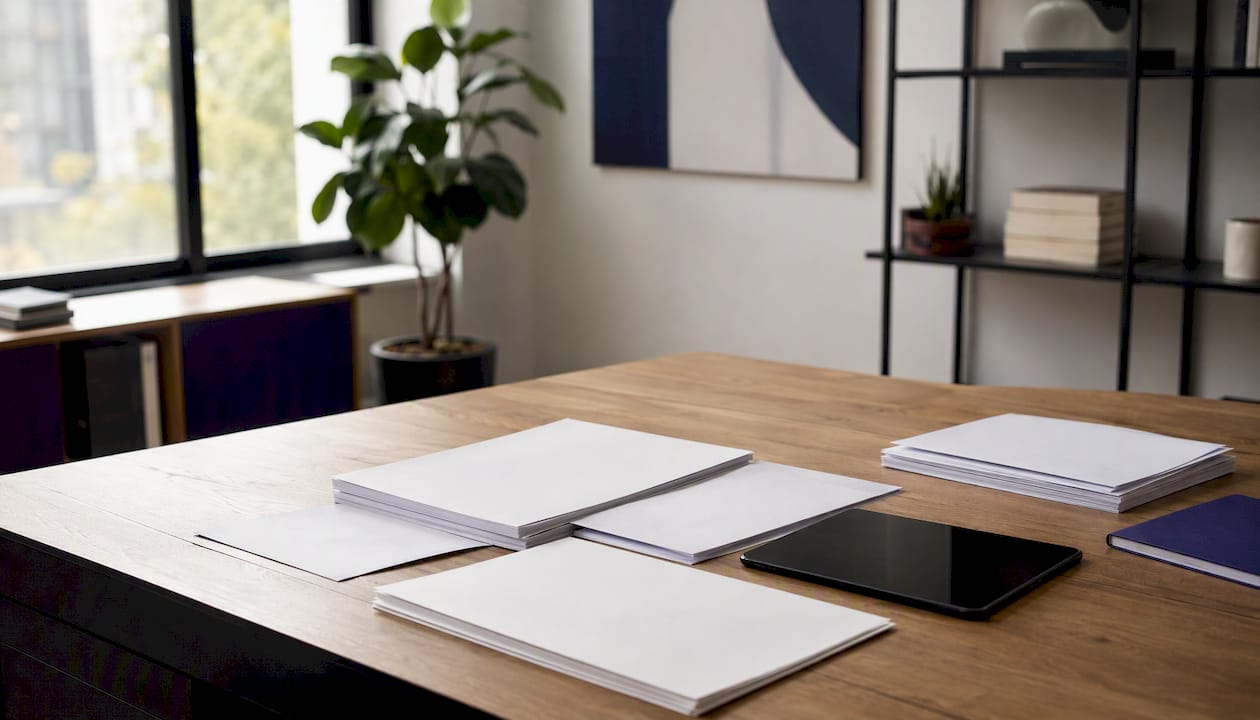Compliance documents and device on industrial desk