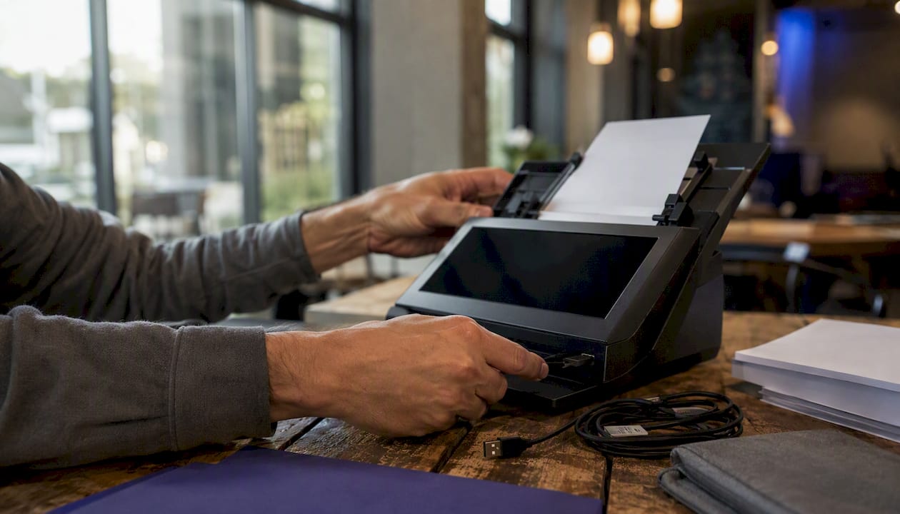 Hands using digital document capture device