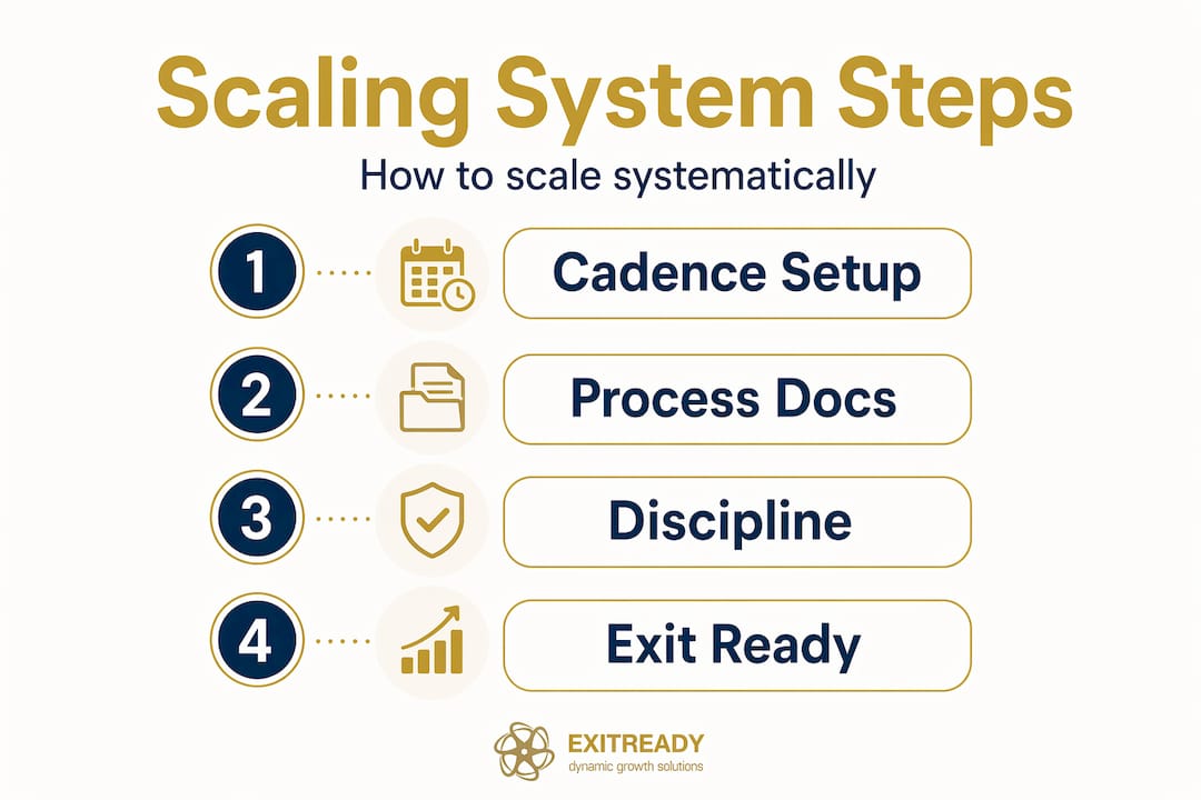 Infographic showing systematic scaling process steps