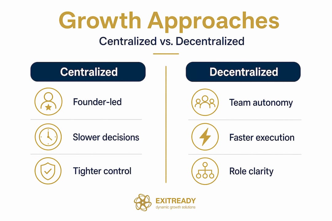Infographic comparing centralized and decentralized growth