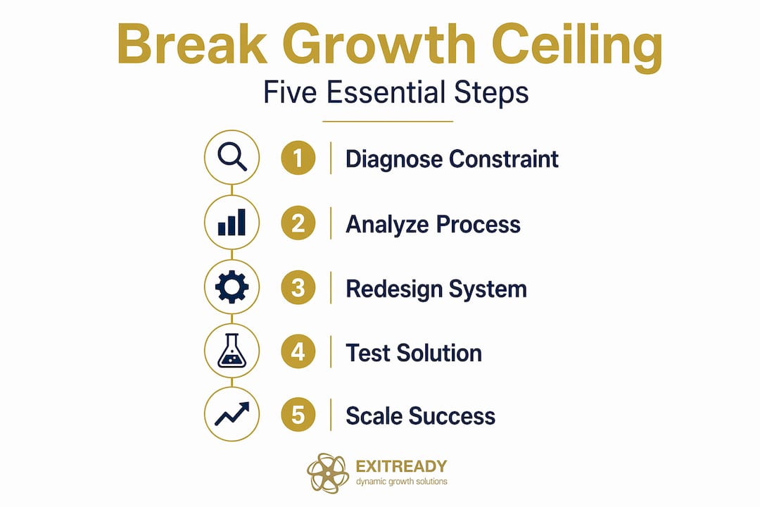 Infographic outlining five steps to break growth ceiling