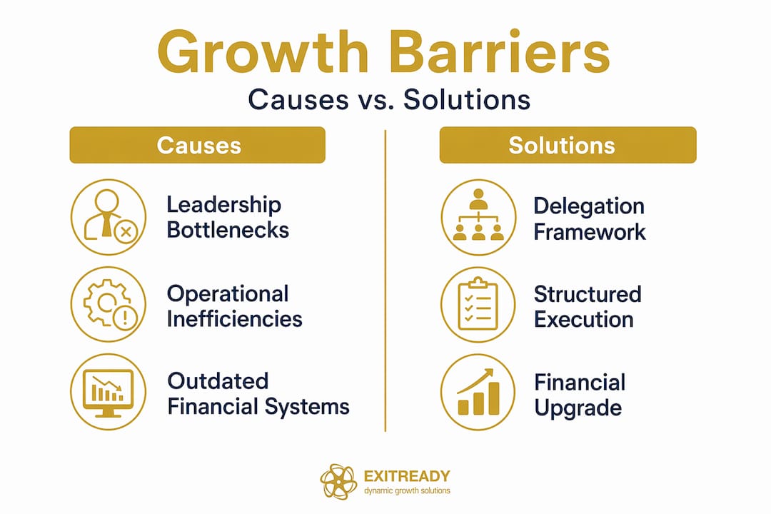 Infographic comparing stagnation causes and solutions