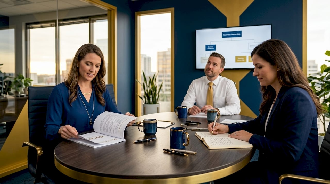 Employees reviewing ESOP plan together