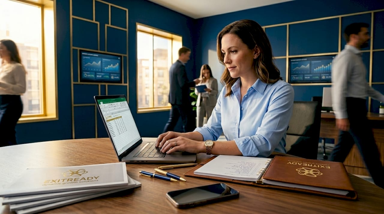 Manager updating spreadsheet with task list