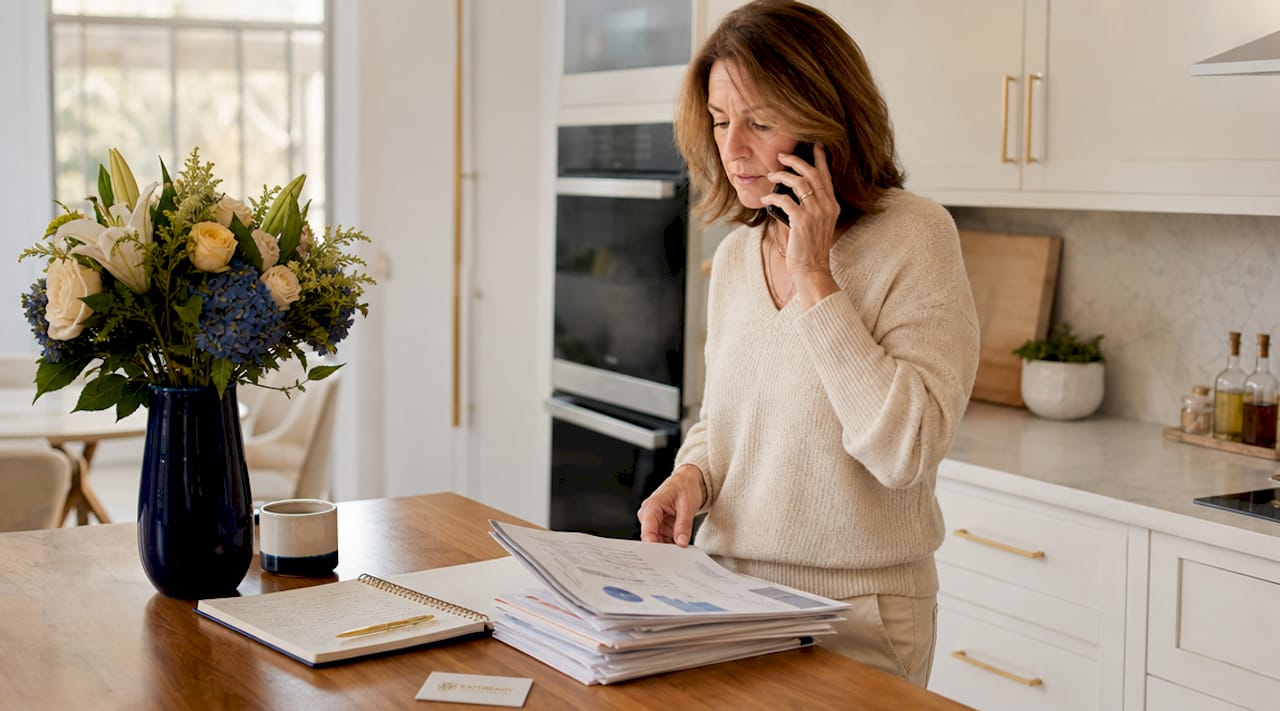 Owner preparing sale documents on phone
