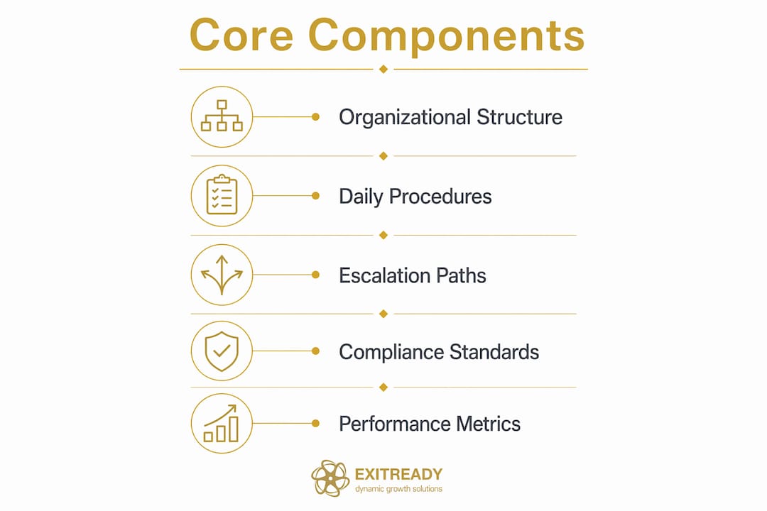 Infographic illustrating core components of operating manual