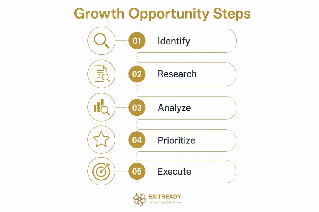 Infographic showing steps to prioritize growth opportunities