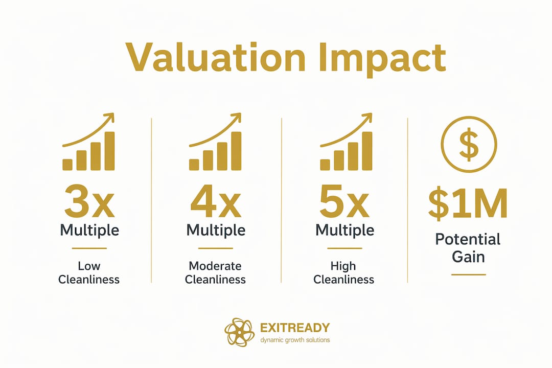 Infographic showing valuation multiples impact by financial cleanliness