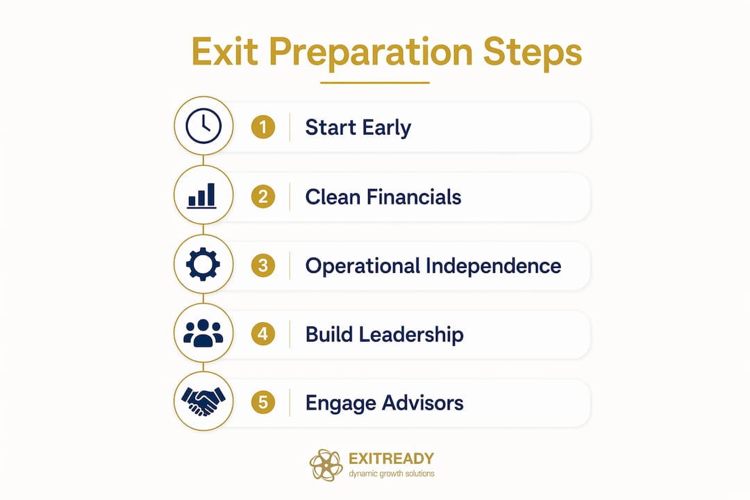 Infographic illustrating business exit preparation steps