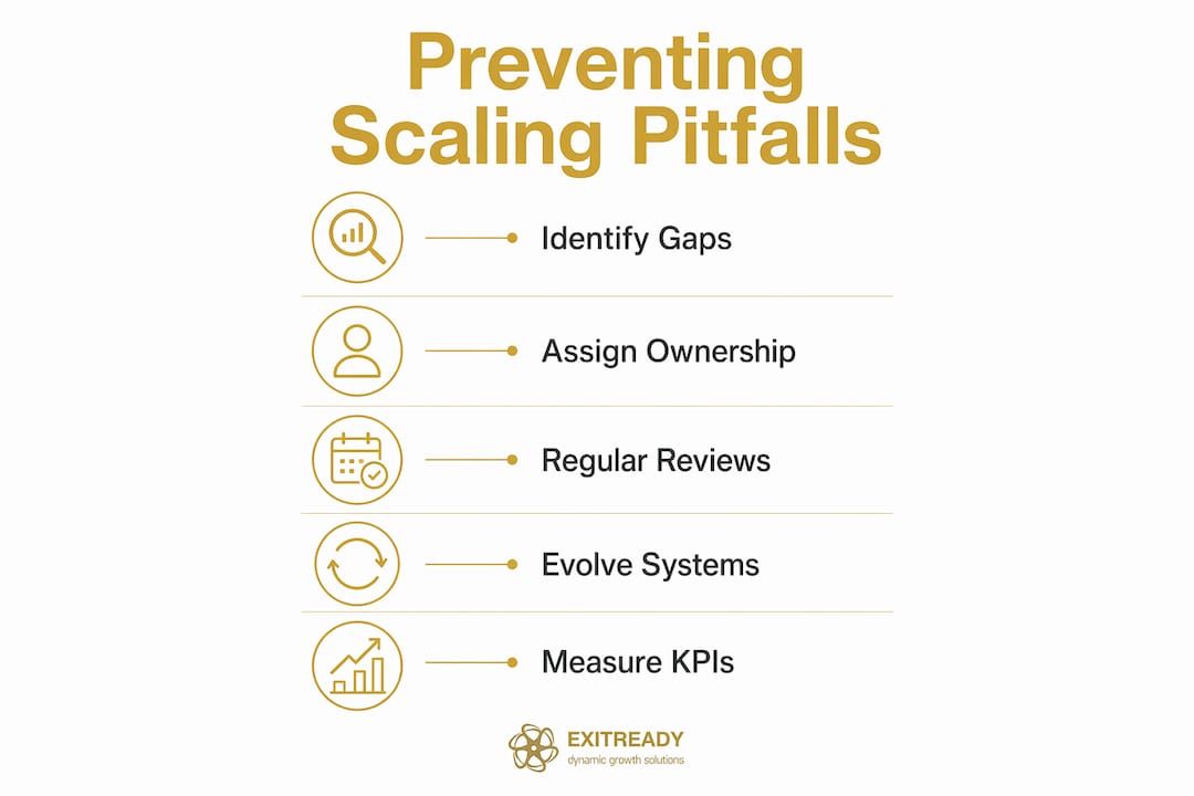 Infographic outlining key steps to prevent scaling pitfalls