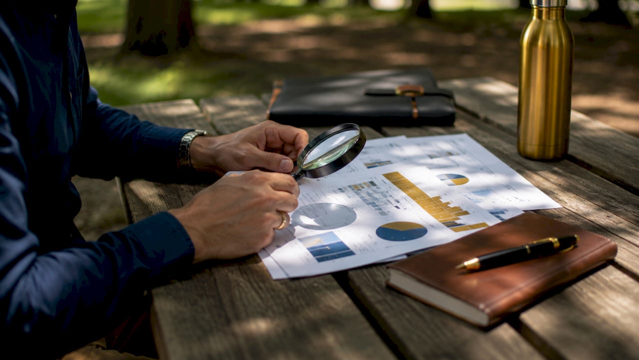 Hands examining business impact analysis report