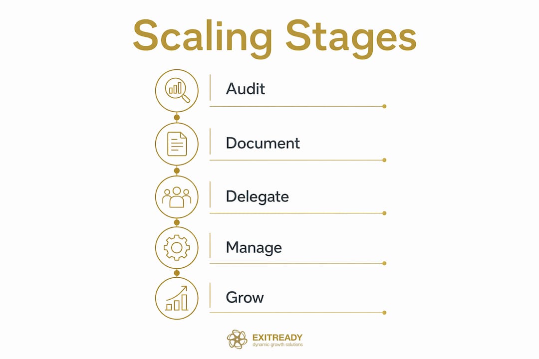 Infographic showing five stages of scaling a business
