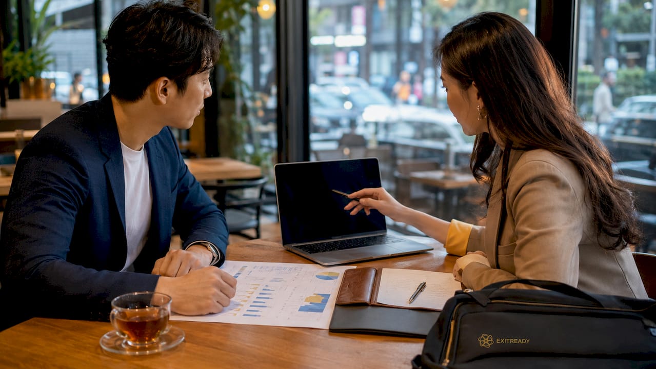 Two professionals discussing valuation multiples
