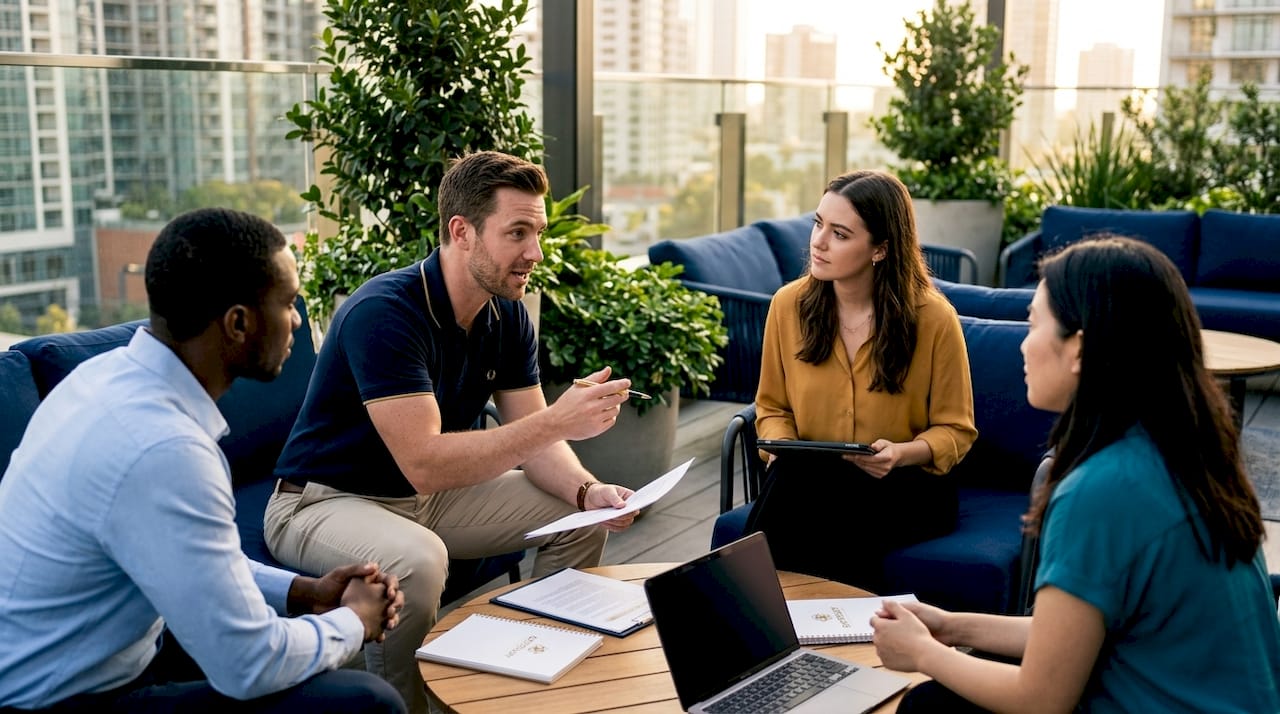 Team discussing business acceleration strategy