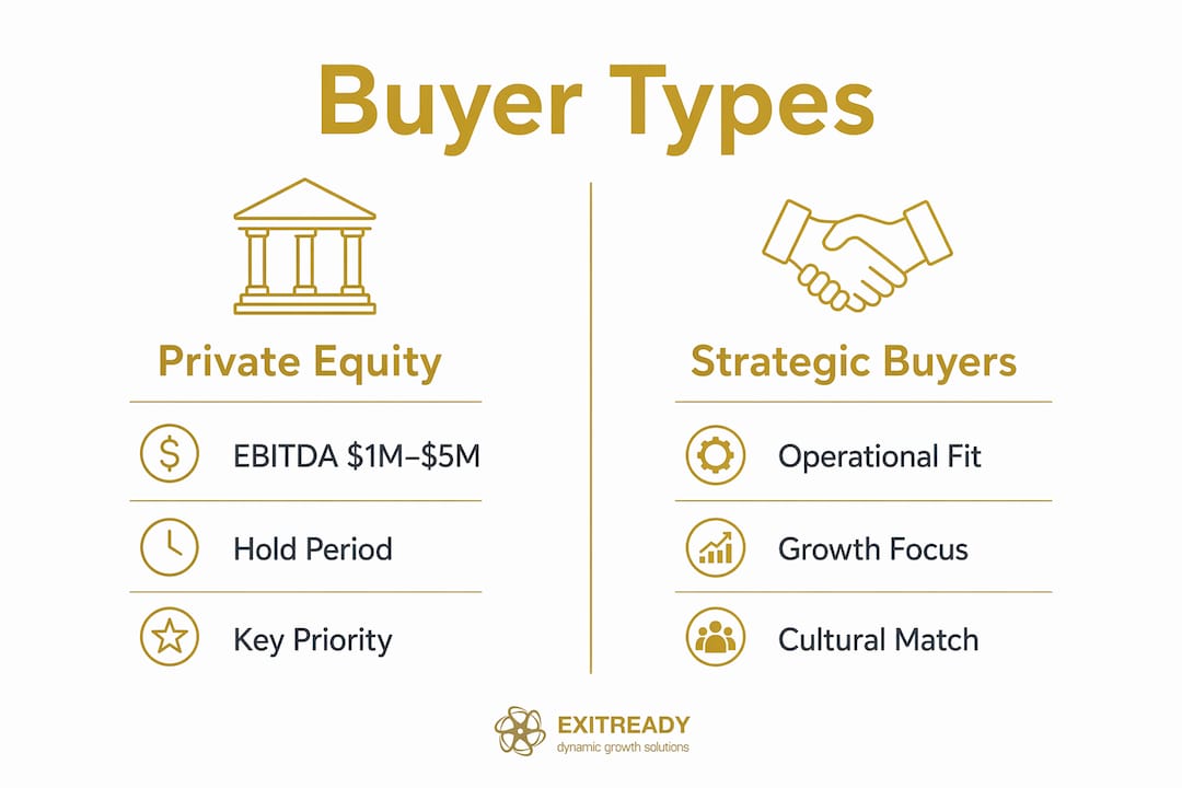 Infographic comparing mid-market buyer types and priorities
