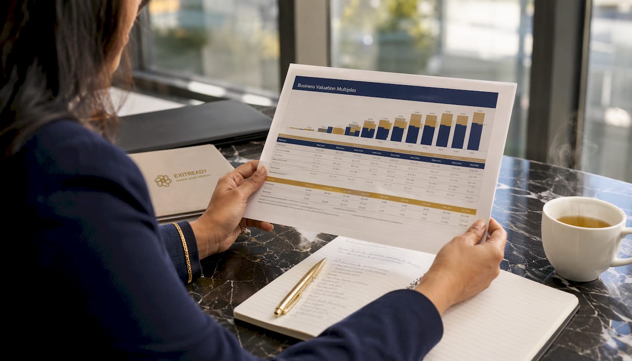 Hands holding business valuation chart