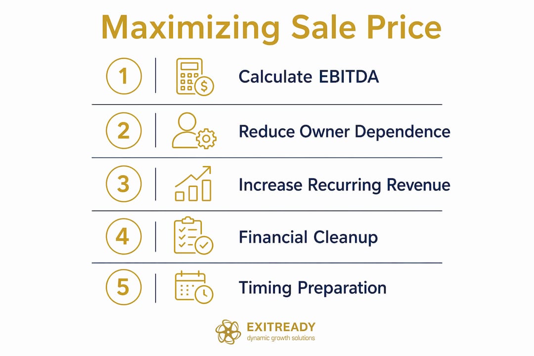 Infographic showing steps to maximize business sale price