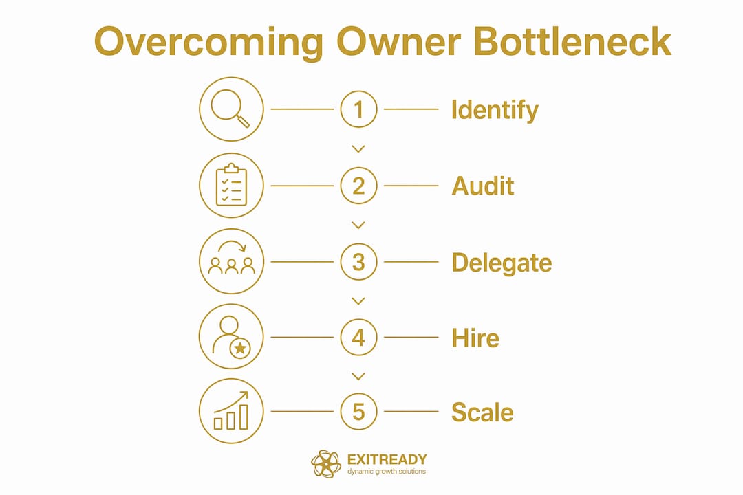 Infographic showing steps to overcome owner bottleneck