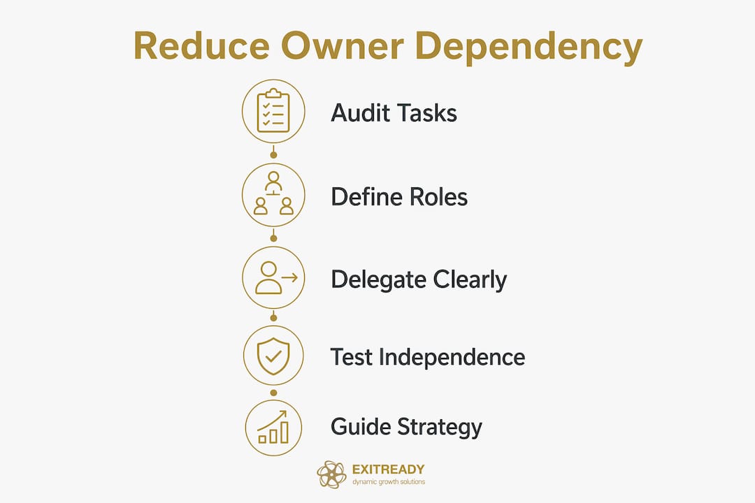 Infographic outlining steps to reduce owner dependency