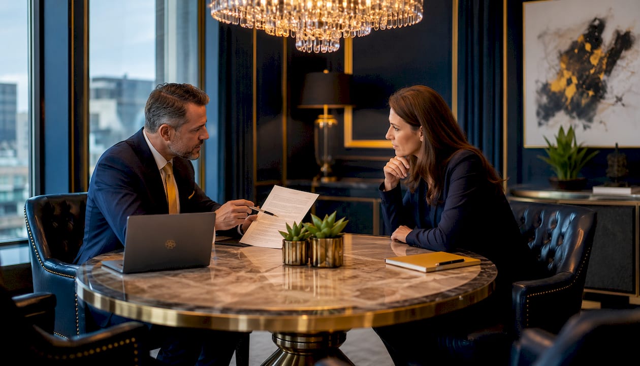 Hands negotiating business exit deal terms