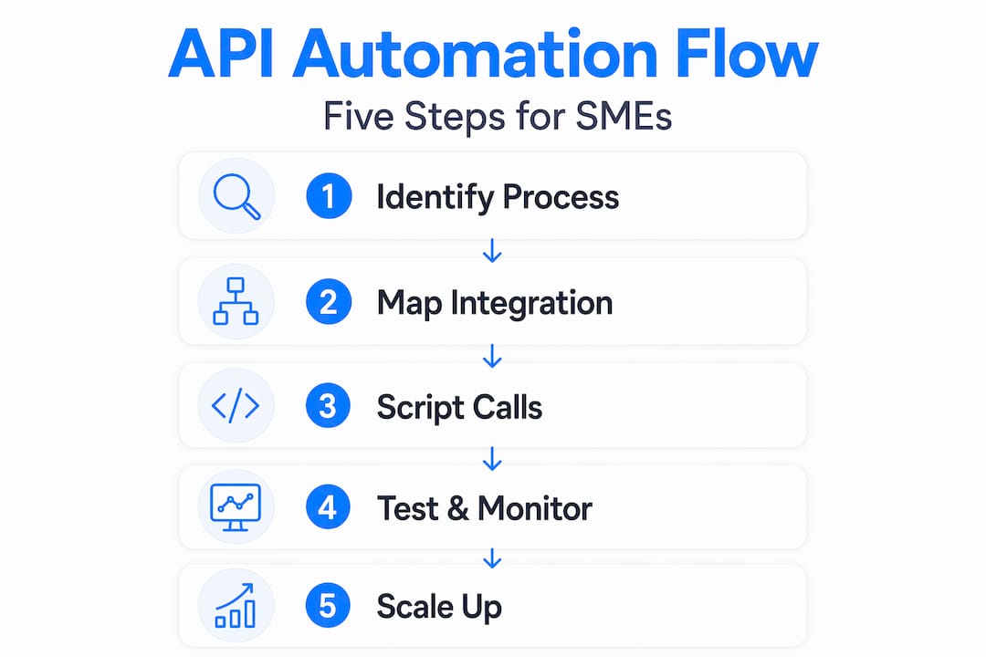 Five-step vertical infographic for API automation