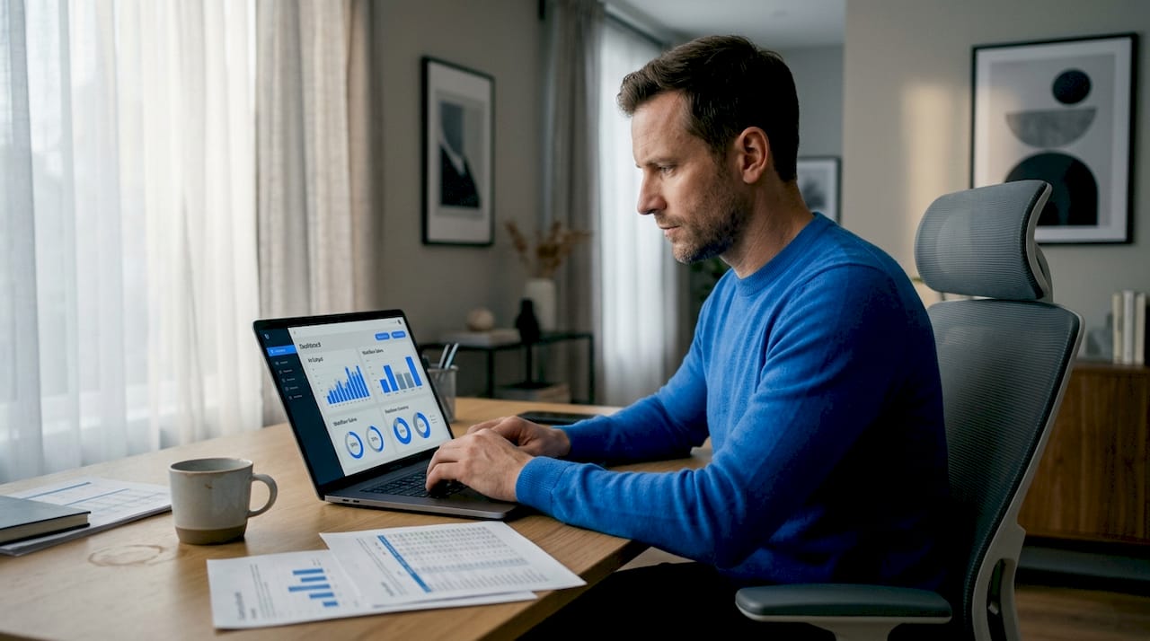 Business analyst reviewing AI automation workflow
