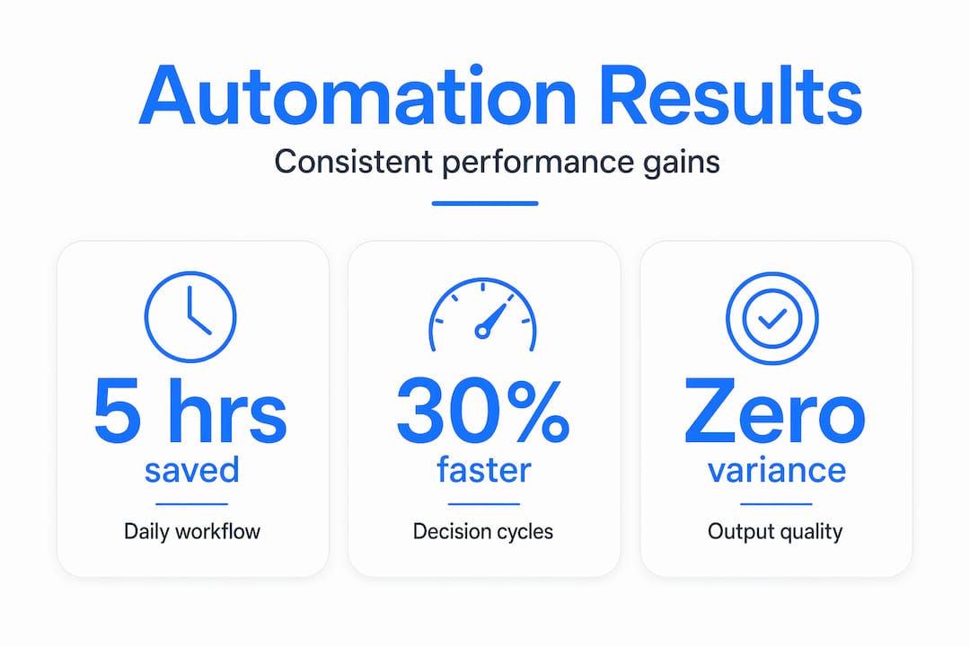 Infographic with stats on automation consistency and gains