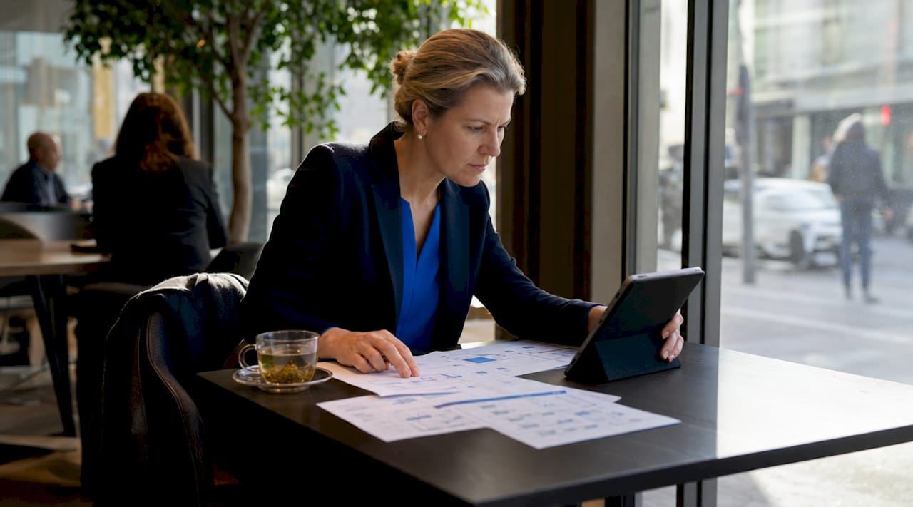 Business leader analyzing automation workflows in office