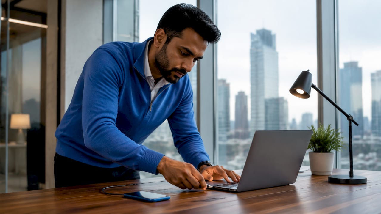 Person setting up billing automation at desk