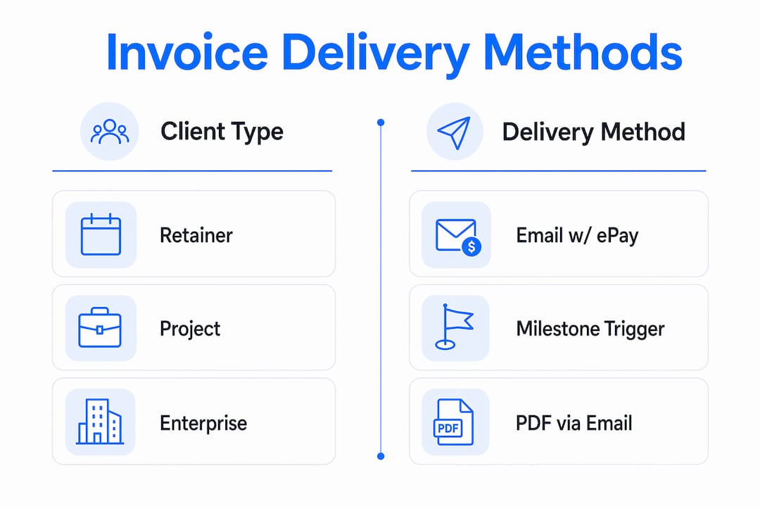 Infographic comparing invoice delivery methods by client type