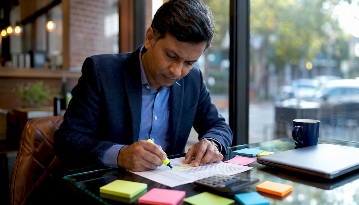 Man reviewing cash flow checklist at desk