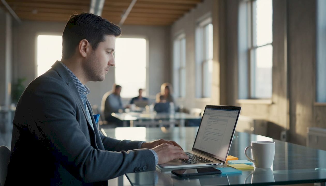 Person automating client delivery at desk