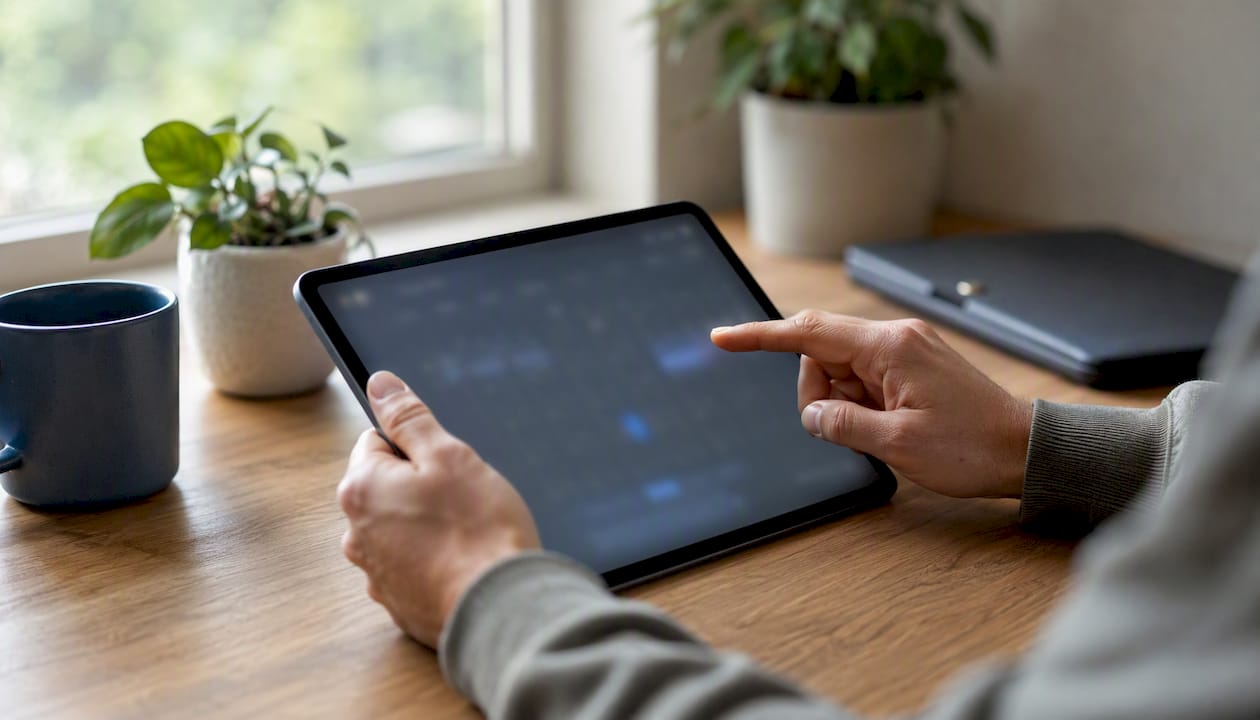 Hands setting payment reminders on tablet