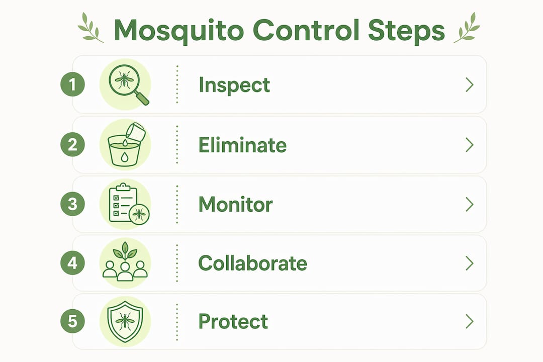 Infographic illustrating five steps to control mosquito spread