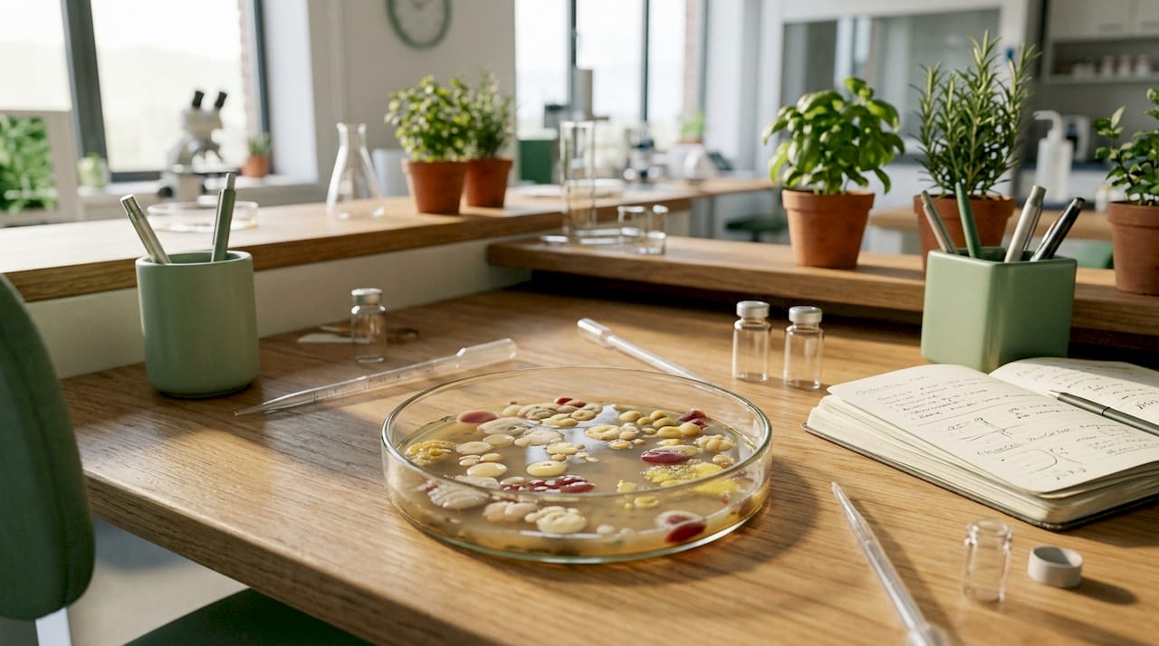 Bacterial cultures in lab petri dish