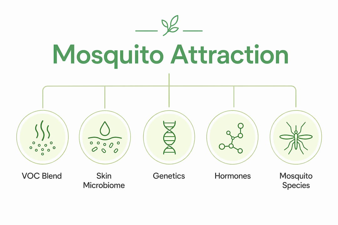 Infographic showing ranked factors of mosquito attraction