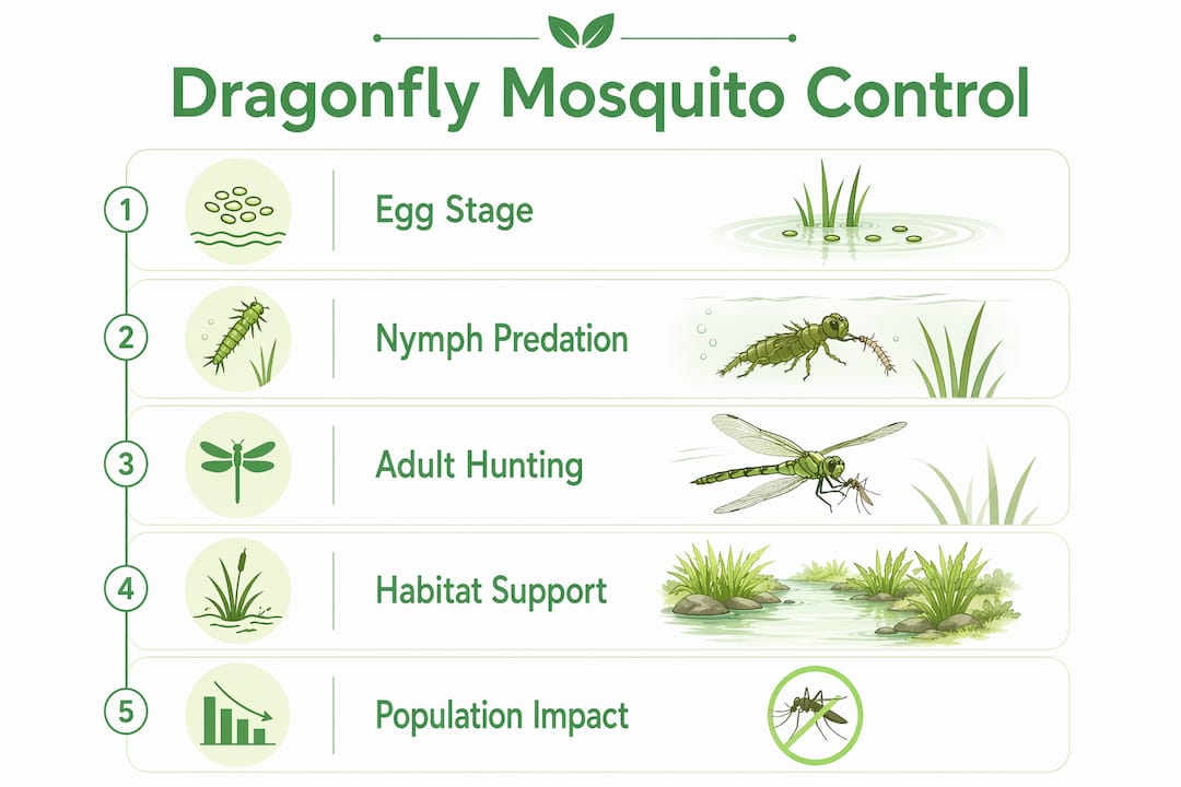Infographic illustrating dragonfly mosquito control stages