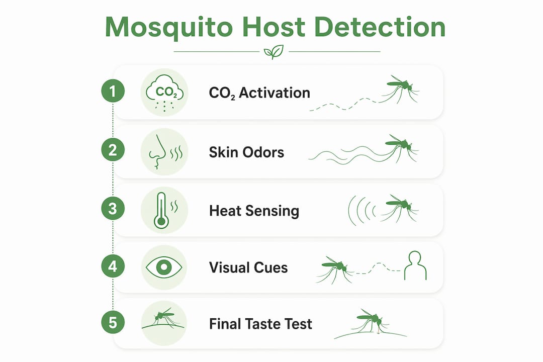Infographic showing mosquito host detection stages