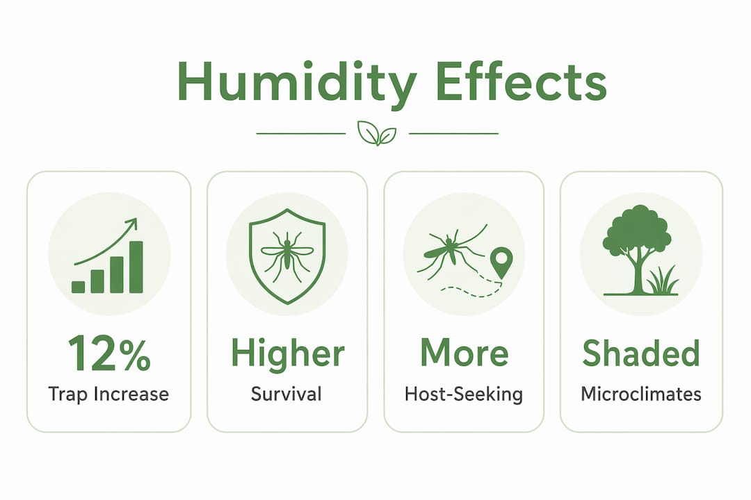 Infographic showing key humidity effects on mosquitoes with stats