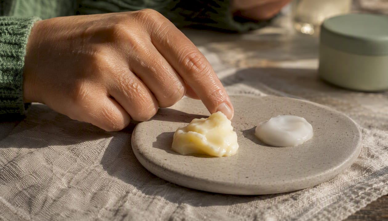 Close-up of ointment and cream textures on palette