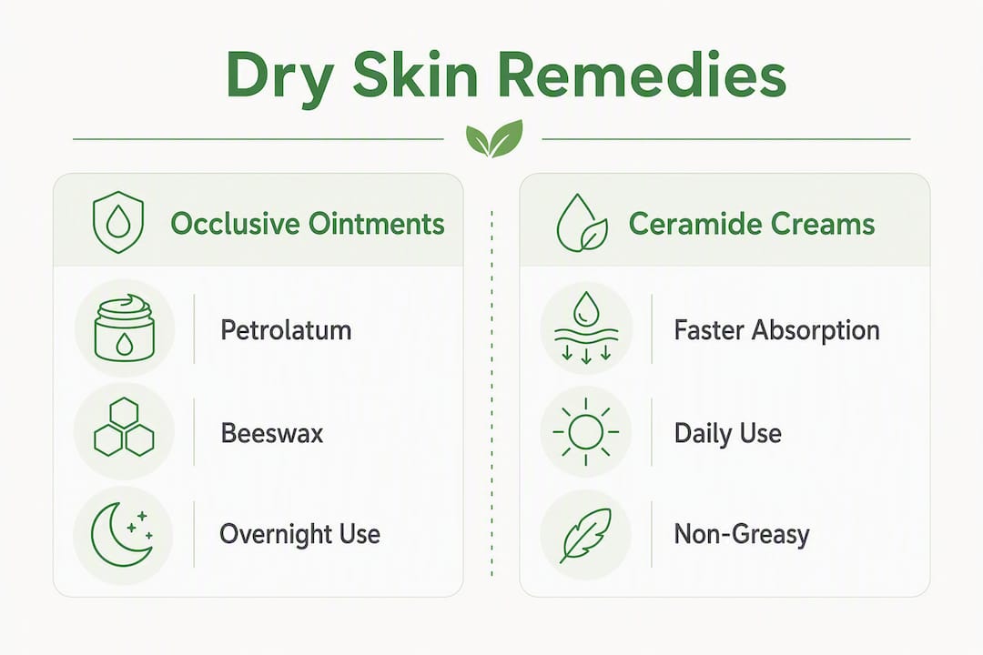Infographic comparing ointments and creams for dry skin