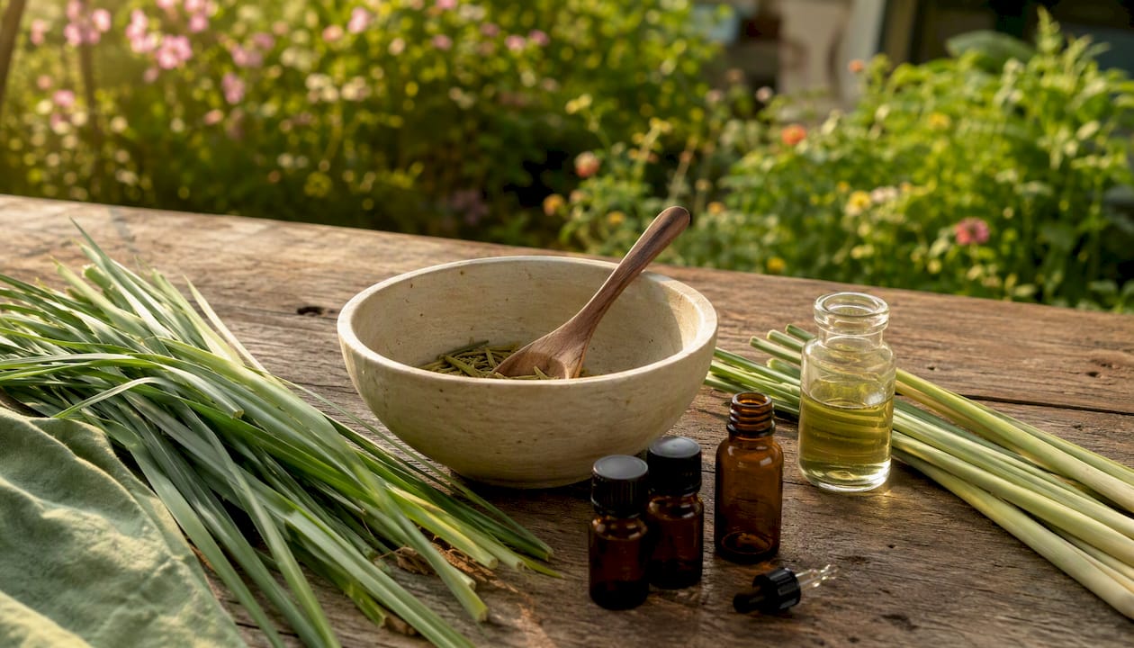 Natural essential oils and fresh herbs for mosquito repellent