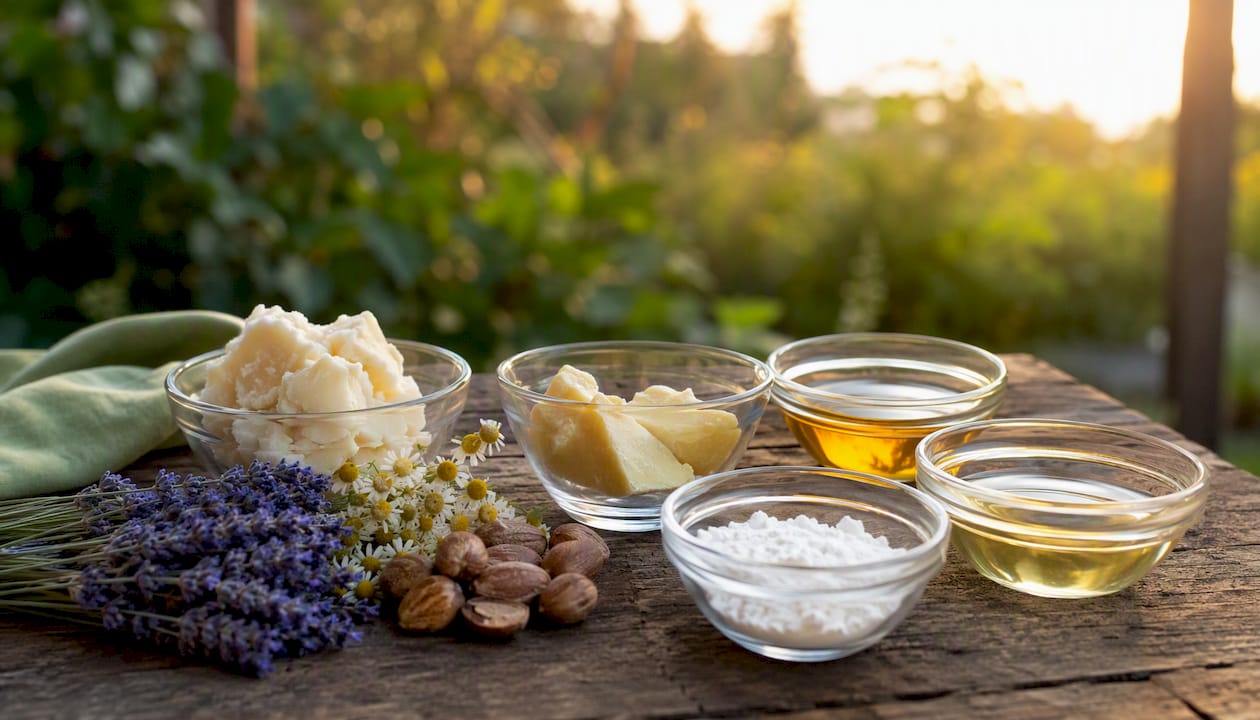 Natural whipped body butter ingredients close-up