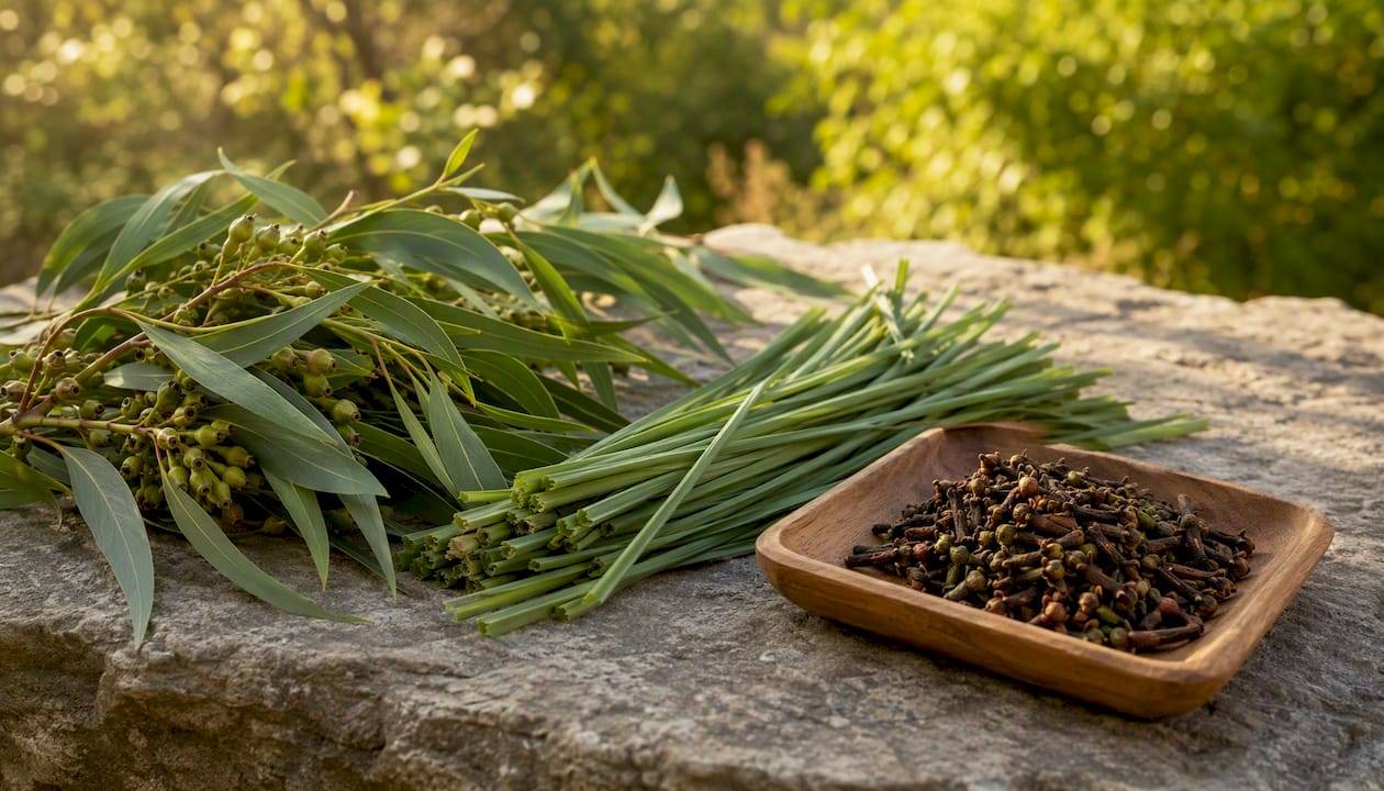 Fresh lemon eucalyptus, citronella, and clove plants