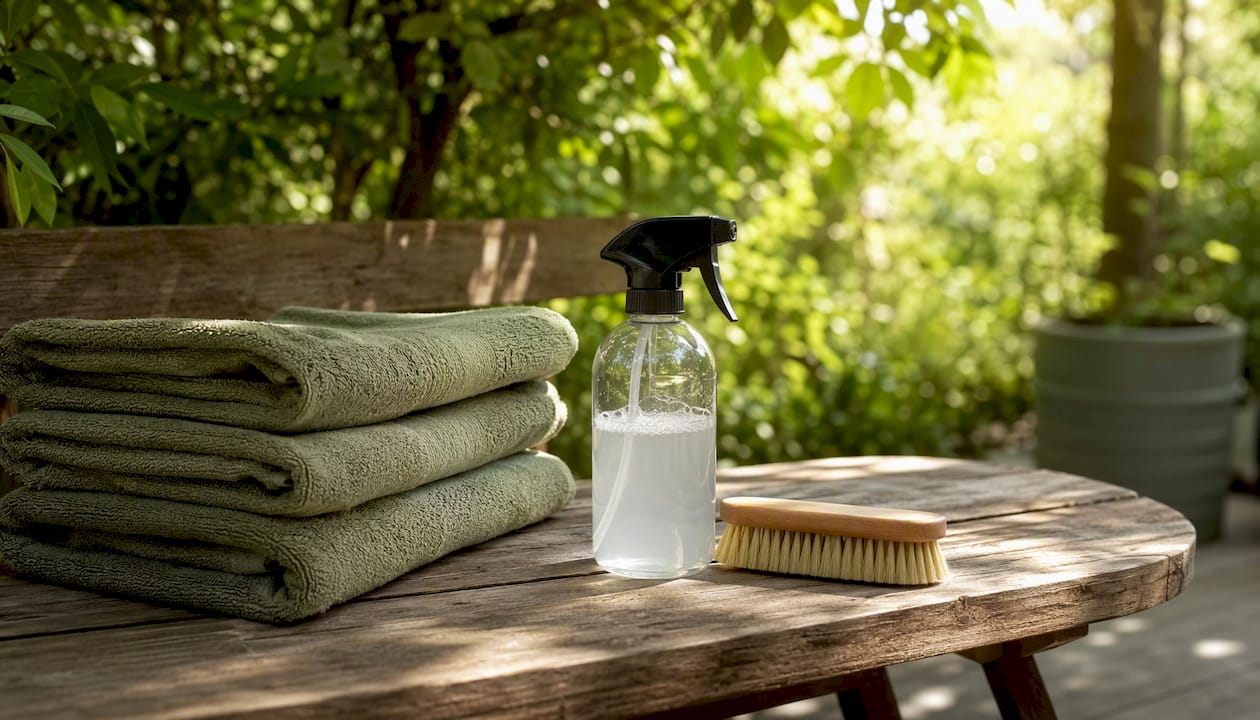 White towels and cleaning tools for bug spray