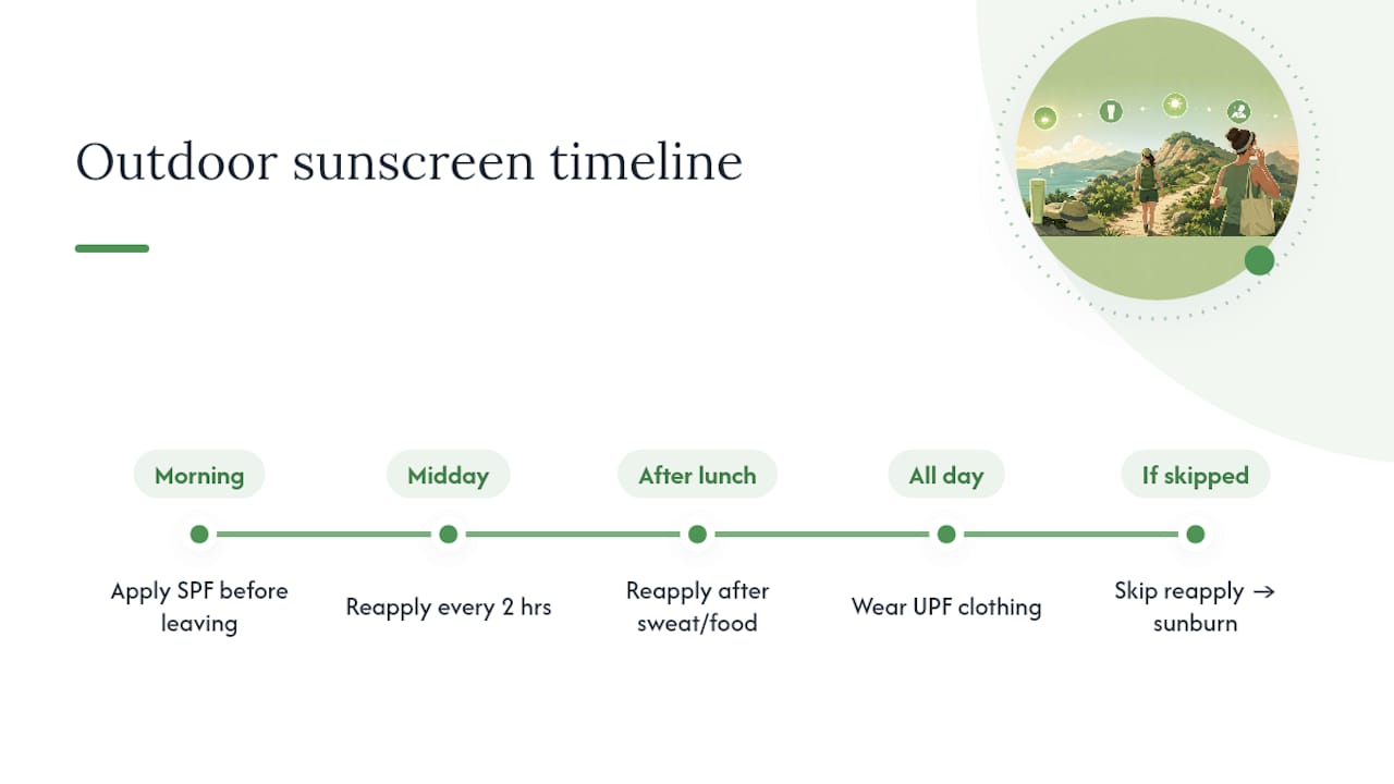 Sunscreen application timing and effectiveness diagram