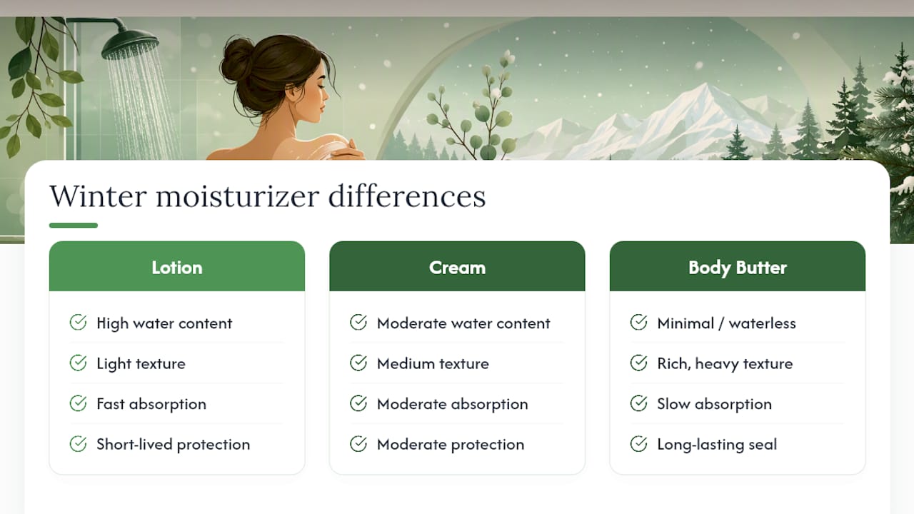 Comparison of lotion cream and body butter