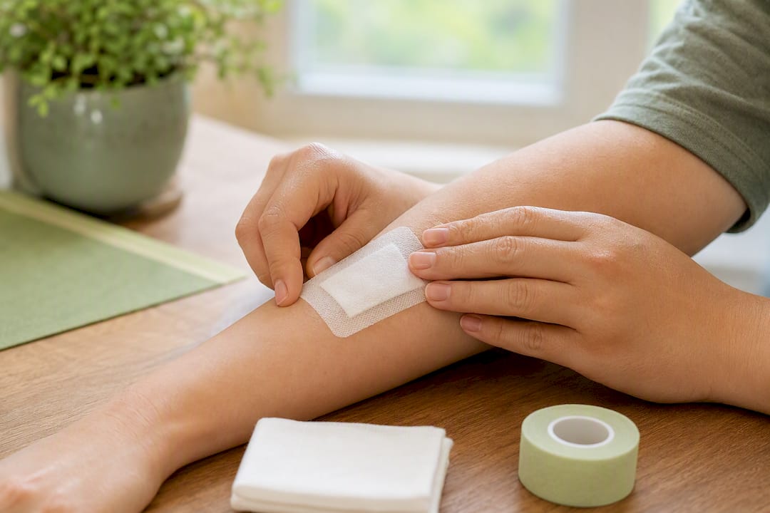 Non-stick dressing secured over blister