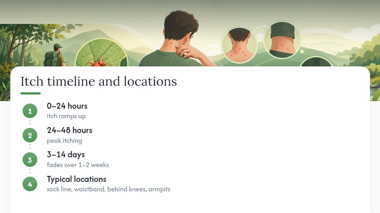 Chigger itch timeline and bite locations